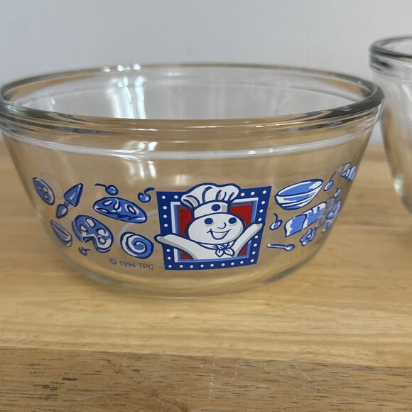Vintage Anchor Hocking Pillsbury Doughboy Glass Mixing Bowl Set 1 & 1.5 Quart - Picture 2 of 7